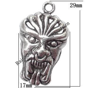 Zinc Alloy Jewelry Findings Lead-free, Pendant Animal Head 29x17mm hole=2mm Sold per pkg of 350