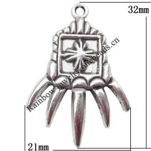 Zinc Alloy Jewelry Findings Lead-free, Pendant 21x32mm hole=1.5mm Sold per pkg of 400
