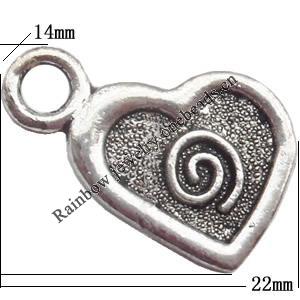 Zinc Alloy Jewelry Findings Lead-free, Pendant Heart 22x14mm hole=3mm Sold per pkg of 600