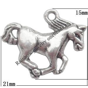 Zinc Alloy Jewelry Findings  Lead-free, Pendant Horse 21x15mm hole=1.5mm Sold per pkg of 300