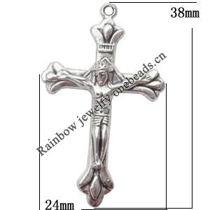 Zinc Alloy Jewelry Findings  Lead-free, Pendant Cross 24x38mm hole=1.5mm Sold per pkg of 300