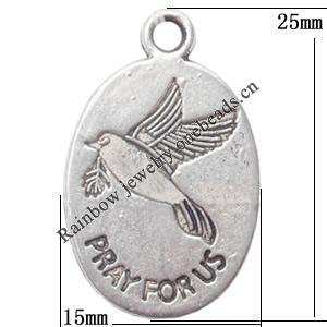 Zinc Alloy Jewelry Findings  Lead-free, Pendant Flat Oval 15x25mm hole=2mm Sold per pkg of 400