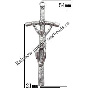 Zinc Alloy Jewelry Findings  Lead-free, Pendant Cross 21x54mm hole=1.5mm Sold per pkg of 200