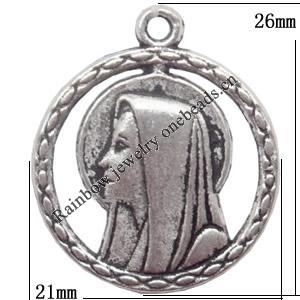 Zinc Alloy Jewelry Findings  Lead-free, Pendant 21x26mm hole=1.5mm Sold per pkg of 300