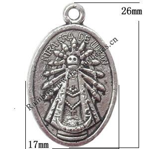 Zinc Alloy Jewelry Findings  Lead-free, Pendant Flat Oval 17x26mm hole=1.5mm Sold per pkg of 200