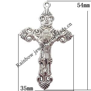 Zinc Alloy Jewelry Findings  Lead-free, Pendant Cross 35x54mm hole=2mm Sold per pkg of 100