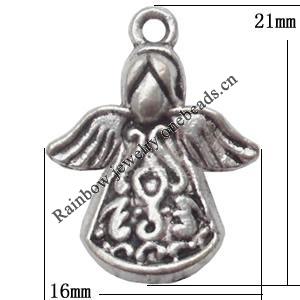 Zinc Alloy Jewelry Findings  Lead-free, Pendant Angel 16x21mm hole=1.5mm Sold per pkg of 300