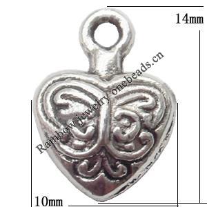 Zinc Alloy Jewelry Findings  Lead-free, Pendant Heart 10x14mm hole=1.5mm Sold per pkg of 1000