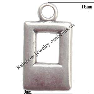 Zinc Alloy Jewelry Findings  Lead-free, Pendant 9x16mm hole=1.5mm Sold per pkg of 1000