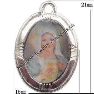 Zinc Alloy Jewelry Findings  Lead-free, Pendant Flat Oval 15x21mm hole=1.5mm Sold per pkg of 500