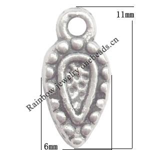 Zinc Alloy Jewelry Findings  Lead-free, Pendant 6x11mm hole=1mm Sold per pkg of 2000