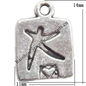 Zinc Alloy Jewelry Findings  Lead-free, Pendant Square 11x14mm hole=1mm Sold per pkg of 1000