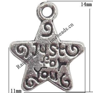 Zinc Alloy Jewelry Findings  Lead-free, Pendant Star 11x14mm hole=1mm Sold per pkg of 1500