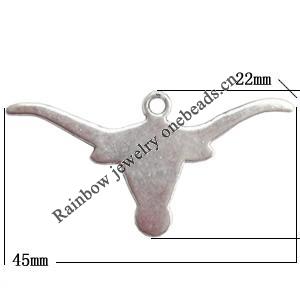 Zinc Alloy Jewelry Findings  Lead-free, Pendant Animal Head 45x22mm hole=1mm Sold per pkg of 400