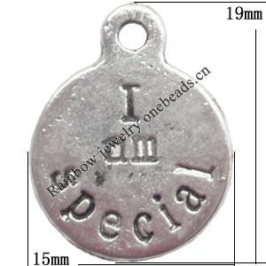 Zinc Alloy Jewelry Findings  Lead-free, Pendant Flat Round 15x19mm hole=2mm Sold per pkg of 700