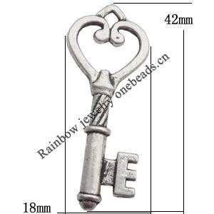Zinc Alloy Jewelry Findings  Lead-free, Pendant Key 18x42mm hole=2mm Sold per pkg of 200
