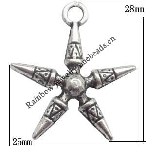 Zinc Alloy Jewelry Findings  Lead-free, Pendant Star 25x28mm hole=3mm Sold per pkg of 400