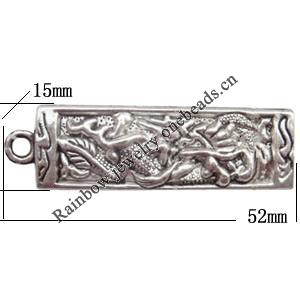 Zinc Alloy Jewelry Findings  Lead-free, Pendant Rectangular 52x15mm hole=2.5mm Sold per pkg of 150