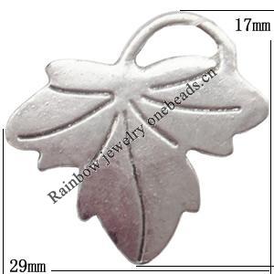 Zinc Alloy Jewelry Findings  Lead-free, Pendant Leaf 29x17mm hole=3mm Sold per pkg of 600