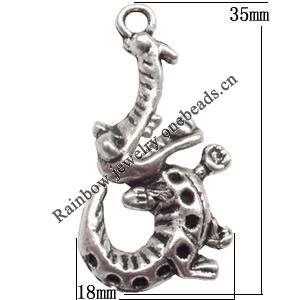 Zinc Alloy Jewelry Findings  Lead-free, Pendant Animal 18x35mm hole=2mm Sold per pkg of 500