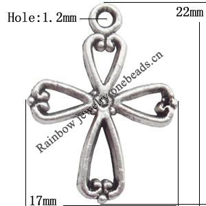 Zinc Alloy Jewelry Findings  Lead-free, Pendant Cross 17x22mm hole=1.2mm Sold per pkg of 500