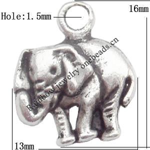 Zinc Alloy Jewelry Findings  Lead-free, Pendant Elephant 13x16mm hole=1.5mm Sold per pkg of 700