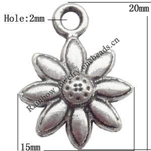 Zinc Alloy Jewelry Findings  Lead-free, Pendant Flower 15x20mm hole=2mm Sold per pkg of 600