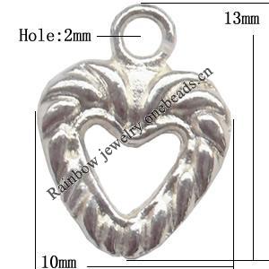 Zinc Alloy Jewelry Findings  Lead-free, Pendant Hollow Heart 10x13mm hole=2mm Sold per pkg of 1000