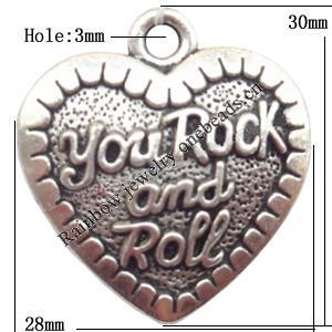 Zinc Alloy Jewelry Findings  Lead-free, Pendant Heart 28x30mm hole=3mm Sold per pkg of 200