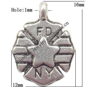 Zinc Alloy Jewelry Findings  Lead-free, Pendant 12x16mm hole=1mm Sold per pkg of 1000