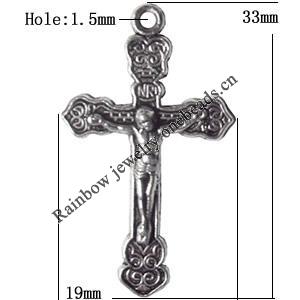 Zinc Alloy Jewelry Findings  Lead-free, Pendant Cross 19x33mm hole=1.5mm Sold per pkg of 500