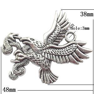 Zinc Alloy Jewelry Findings  Lead-free, Pendant Animal 46x38mm hole=3mm Sold per pkg of 100