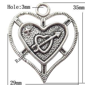 Zinc Alloy Jewelry Findings  Lead-free, Pendant Heart 29x35mm hole=3mm Sold per pkg of 250