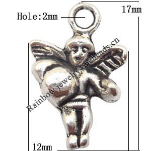 Zinc Alloy Jewelry Findings  Lead-free, Pendant Angel 12x17mm hole=2mm Sold per pkg of 700