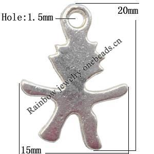 Zinc Alloy Jewelry Findings  Lead-free, Pendant 15x20mm hole=1.5mm Sold per pkg of 1000