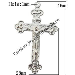 Zinc Alloy Jewelry Findings  Lead-free, Pendant Cross 28x46mm hole=1mm Sold per pkg of 200