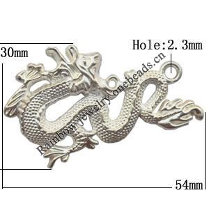 Zinc Alloy Jewelry Findings  Lead-free, Pendant Animal 30x54mm hole=2.3mm Sold per pkg of 100