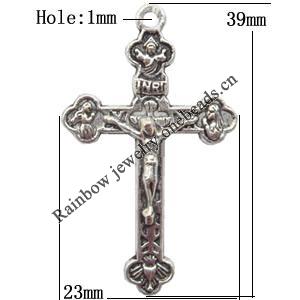 Zinc Alloy Jewelry Findings  Lead-free, Pendant Cross 23x39mm hole=1mm Sold per pkg of 300