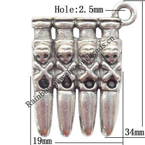 Zinc Alloy Jewelry Findings  Lead-free, Pendant 19x34mm hole=2.5mm Sold per pkg of 200