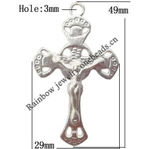 Zinc Alloy Jewelry Findings  Lead-free, Pendant Cross 29x49mm hole=3mm Sold per pkg of 200