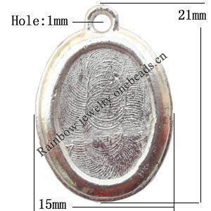 Zinc Alloy Jewelry Findings  Lead-free, Pendant Flat Oval 15x21mm hole=1mm Sold per pkg of 600