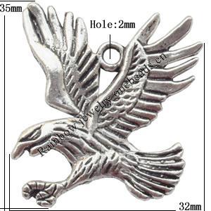 Zinc Alloy Jewelry Findings  Lead-free, Pendant Eagle 35x32mm hole=2mm Sold per pkg of 100