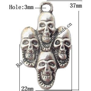 Zinc Alloy Jewelry Findings  Lead-free, Pendant 37x22mm hole=3mm Sold per pkg of 200