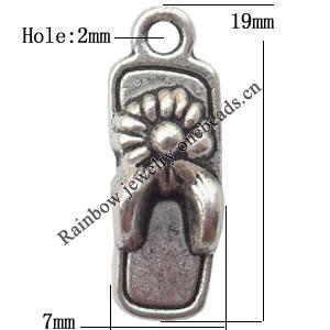 Zinc Alloy Jewelry Findings  Lead-free, Pendant 19x7mm hole=2mm Sold per pkg of 500