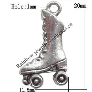 Pendant  Lead-Free Zinc Alloy Jewelry Findings Skates 20x11.5mm hole=1mm，Sold per pkg of 500