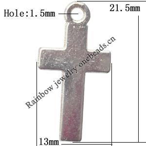 Pendant  Lead-Free Zinc Alloy Jewelry Findings Cross 13x21.5mm hole=1.5mm，Sold per pkg of 600