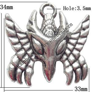 Pendant  Lead-Free Zinc Alloy Jewelry Findings Animal Head 33x34mm hole=3.5mm，Sold per pkg of 100
