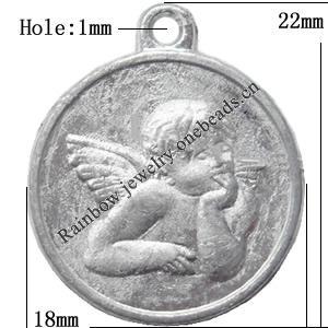Pendant  Lead-Free Zinc Alloy Jewelry Findings Flat Round 18x22mm hole=1mm，Sold per pkg of 300