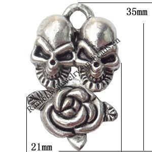 Pendant  Lead-Free Zinc Alloy Jewelry Findings Skeleton 21x35mm hole=3mm，Sold per pkg of 200