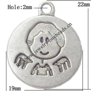 Pendant  Lead-Free Zinc Alloy Jewelry Findings Flat Round 19x22mm hole=2mm，Sold per pkg of 300